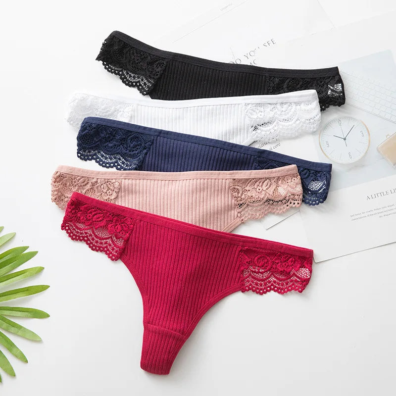 Women Solid Color Sexy Panties Lace Low Waist Patchwork Thongs Women Solid Comfort Cotton Crotch Underwear Sexy Lingerie Трусы