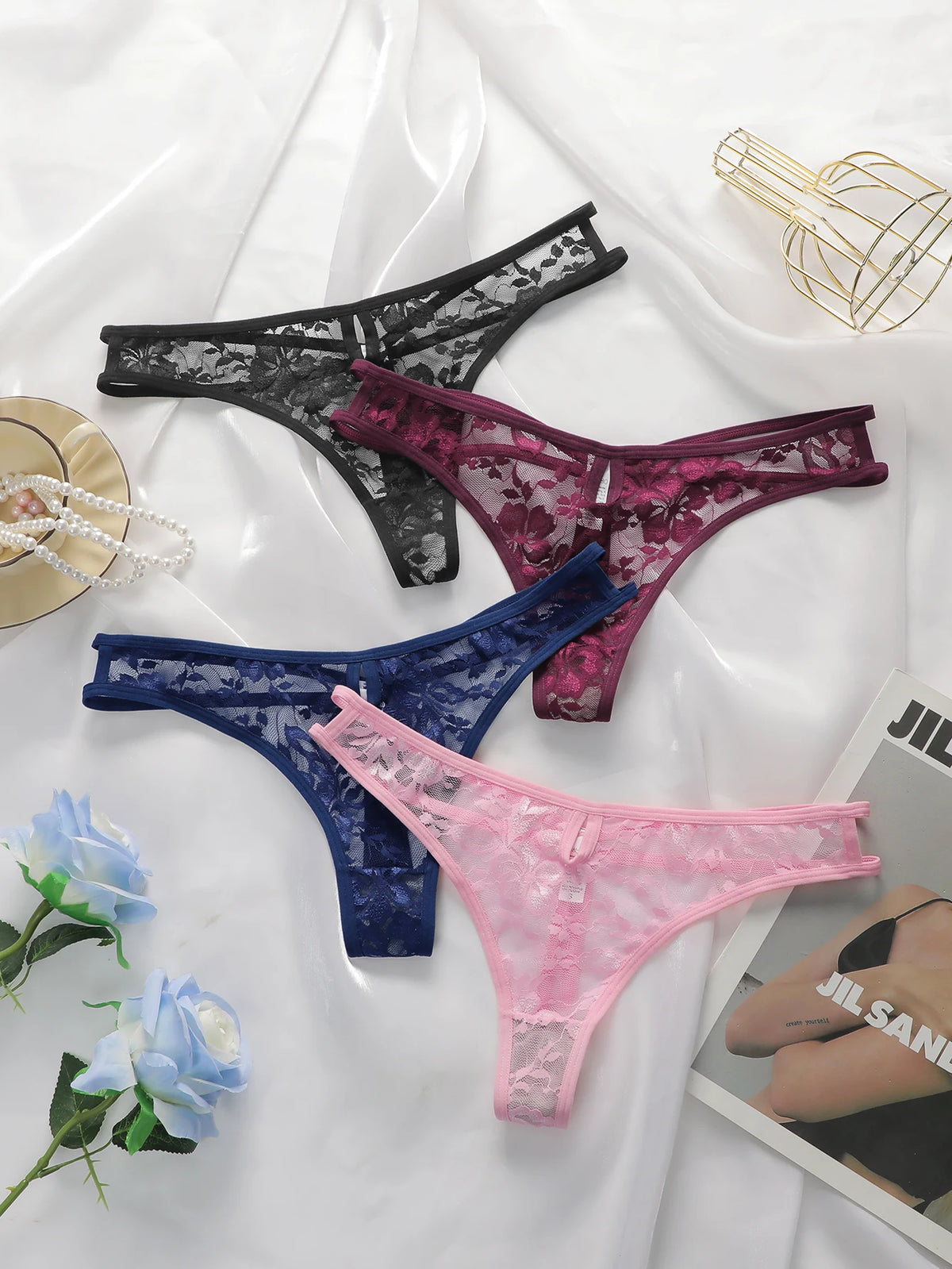 4-piece Hot Selling New Transparent Multi-color Lace Sexy Underwear For Women's Trackless Invisible Thong Underwear C864
