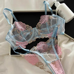 Pure Desire French Lace Bra Set Rose Embroidery Minimizer Wireless Comfort Support Full Bust Anti Sagging Breathable No Show USA