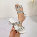Boho Pearl High Heels Slippers Women's Party Slippers Fashion Sequins Rhinestone Thick Heel Sandals Women's Mules Open Toe Shoes