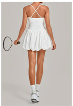Fake Two Piece Tennis Dress Women Back Criss Cross Slim Bulit-in Shorts Golf Athletic Dresses Gym Pleated Fluffy Yoga Mini Dress