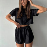 Women Pajamas Set Women's Short Sleeve Shorts Jacquard Print Summer Fashion Two-piece Pajamas Homewear Set Loungewear for Women