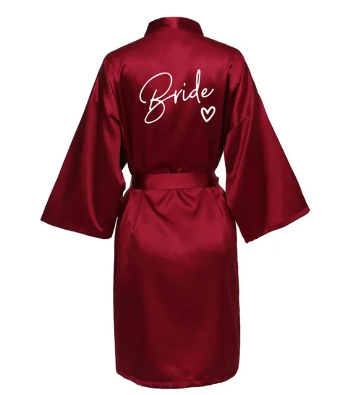 Wedding Party Team Bride Robe With Black Letters Kimono Satin Pajamas Bridesmaid Bathrobe SP001