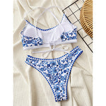 Floral Printed Cross Back Bikini Women Swimwear Female Swimsuit Two-pieces Bikini set Brazilian Bather Bathing Suit Swim K6705