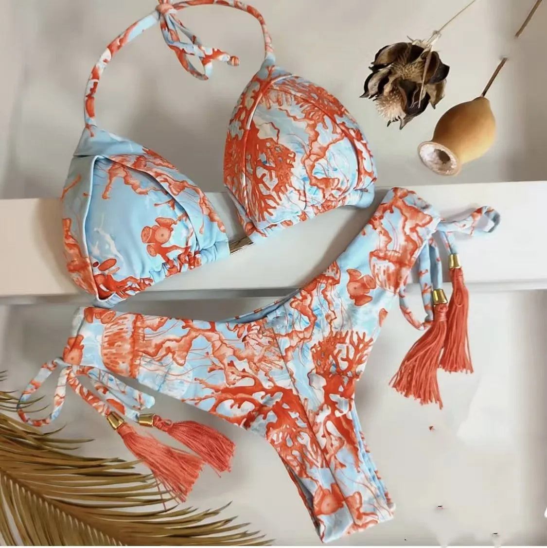 Sexy Bikini Floral Print Swimwear String Bikini Set Push Up Swimsuit Bikinis Women Biquini Beach Bathing Suit Women