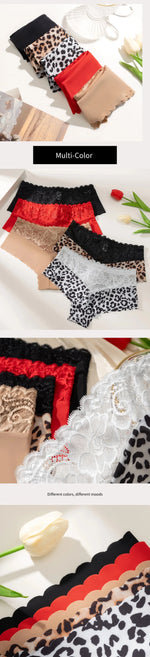 Women's Lace Panties Stretchy Comfortable Underwear Sexy Leopard Lace Contrast Fashion Ladies Underpants Seamless Safe Shorts XL