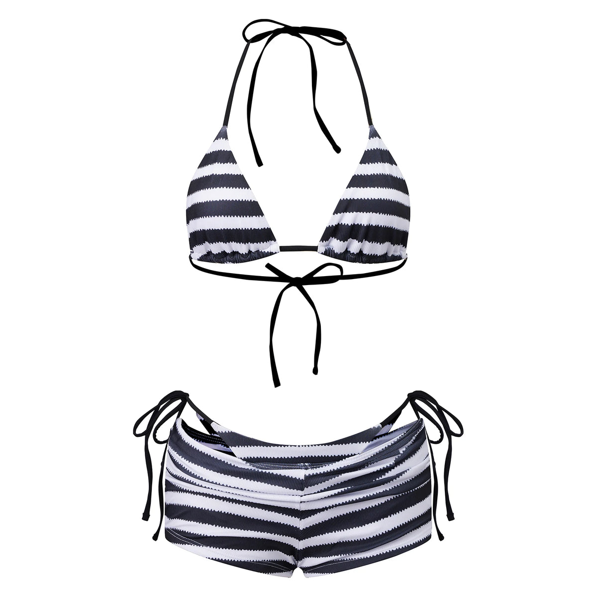 Women Striped 3 Piece Bikini Sets Halter Bra Briefs Shorts for Party Beach Summer Bathing Suit Swimwear