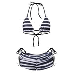 Women Striped 3 Piece Bikini Sets Halter Bra Briefs Shorts for Party Beach Summer Bathing Suit Swimwear