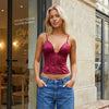 Women's Summer Solid Color Satin Slim Camisole Spaghetti Strap V-Neck Hook and Eye Front Closure Slim Fit Tank Tops