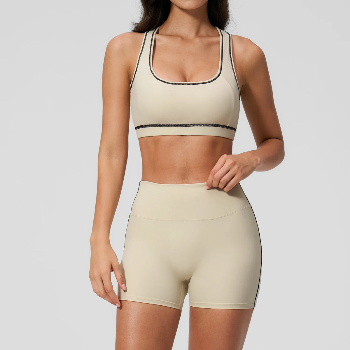 Summer New Color Contrast Yoga Set Women Tight I-shaped Back Sports Bra Versatile Fitness Suit High Waist Shorts Workout Clothes