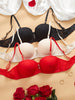 3Pcs Half-Cup Elegant Ribbed Women's Underwear Set Luxury Sexy Bras Solid Underwire Push-Up Bra Comfortable Everyday Bra