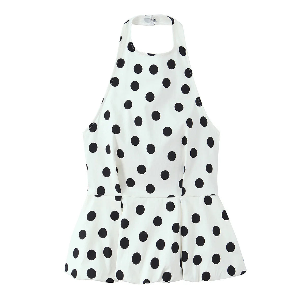 Women's Casual Fashion Polka Dot Balloon Style Top White Black Polka Dot Halter Neck Top For Women Summer Casual Wear 1LWP