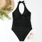 S - XXL Wrinkled Halter V Neck One Piece Swimsuit Women Swimwear Female Monokini Backless Bathing Suit Swim Beachwear Bodysuit