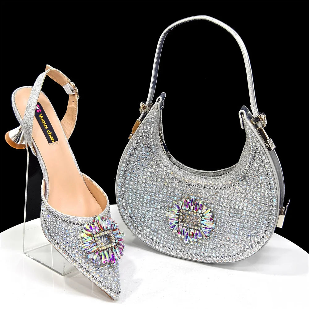 doershow Italian Shoes And Bag Sets For Evening Party With Stones Italian Leather Handbags Match Bags!HFG1-21