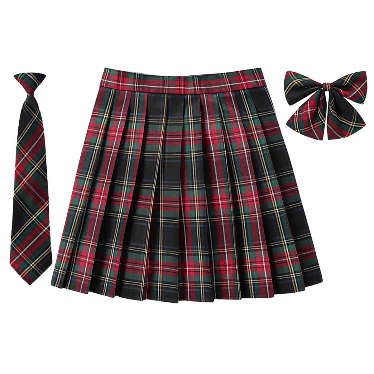 Women Summer Plaid Pleated Skirt With Necktie Bowtie Korean Jk Skirt Student Uniform Japanese School Preppy A Line Mini Skirts