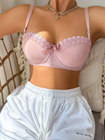 High Quality Pink Heavy Duty Lace Design Underwear Bow Daily Push Up Bra Sexy Lingerie Women With Steel RingJ1903