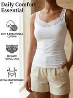 Women's Lace Trim V-Neck Camisole Sleeveless Tank Top Casual Daily Comfortable Undershirt Elegant Plain Vest