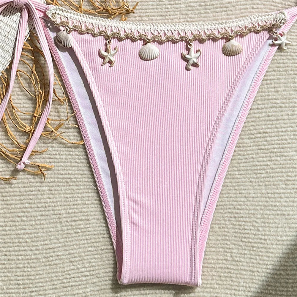 Shell Decoration Swimwear String Halter Bikinis Sets Micro Thong Sexy Swimsuit Women 2026 Bathing Suit Purple Triangle Bikini