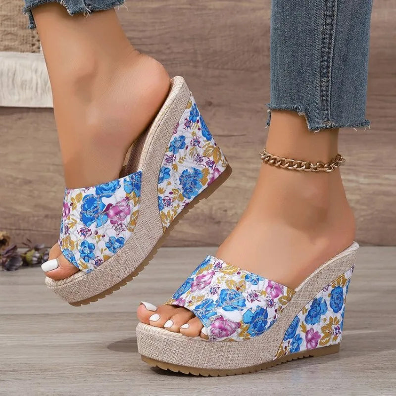 2026 New Women Shoes Fashion Shoes Casual Flip Flops SummerPrint Peep Toe Wedge Slippers