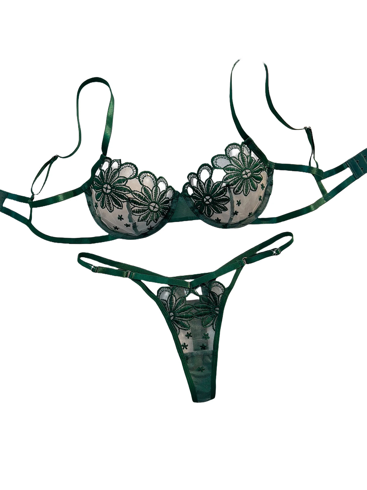 Ladies Youthful Daisy Summer Underwear Semi-Transparent Embroidered Cute Sweet Adjustable Style Women's Lingerie