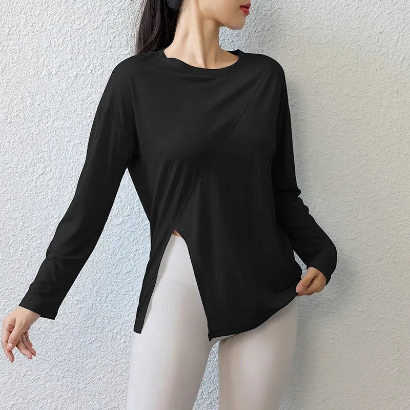 New Women's Sexy Pilates Top Loose Breathable Long Sleeve Yoga Running Fitness Sportswear Upper