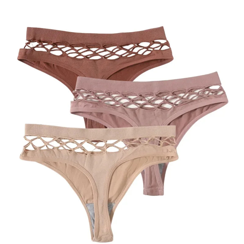 3Pcs/Set Sexy High Rise Panties Women Thongs Comfort G-String Underwear Sexy Lingerie Hollow Bottoms Female Underpants M-L