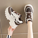 Fashion Lace Up Chunky Sneakers for Women Comfort Breathable Platform Sports Shoes Woman Pu Leather Thick Bottom Running Shoes