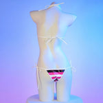 Summer PU Leather Micro Bra Bikini Set Swimsuit Stripes Bright Anime Swimwear Women Erotic Underwear Sexy Lingerie Costume