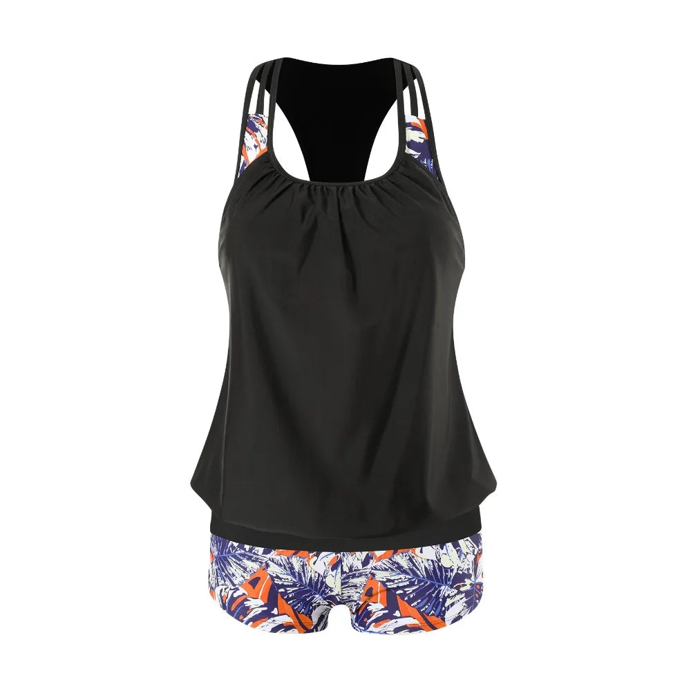 Summer Two Pieces Swimsuits Woman High Waisted Swimwear Female Tankini Sets Beach Wear Bathing Suit Shorts Women Swimming Suit