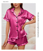 Women's Sleepwear Silk Satin Pajamas Set Button-Down Pyjama Shorts Suit Pijama Femme Loungewear Pj Sets Solid Color Home Clothes