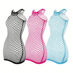 Fishnet Women Sexy Beach Cover Up Dress Women Stretch See Through Sleeveless without Bikini Swimsuit Cover up Mini Beachwea