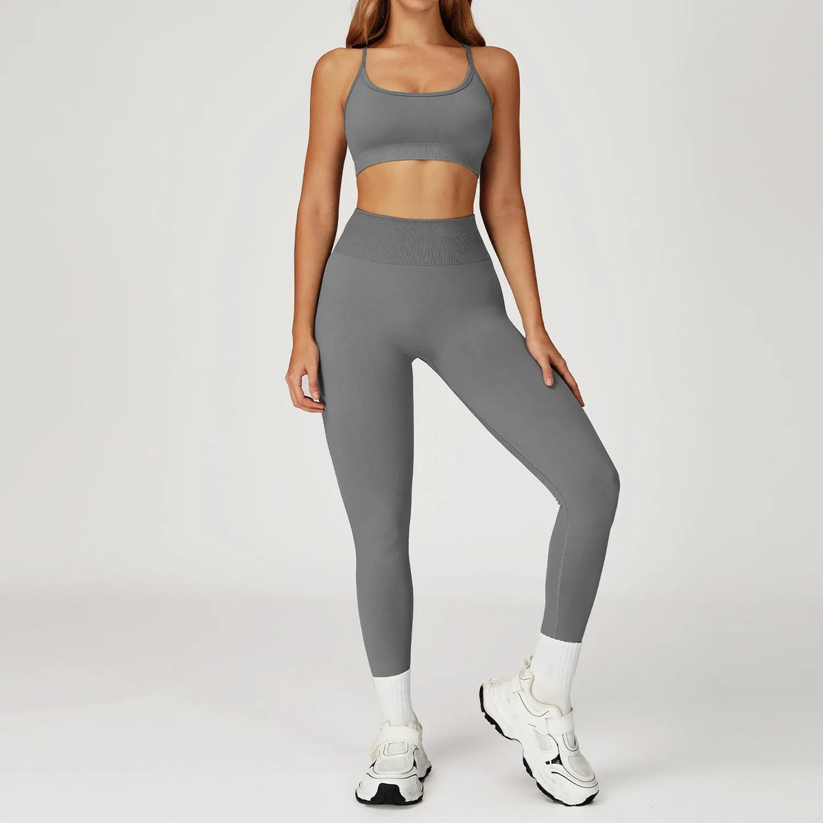 Women's Seamless Yoga Set Quick Drying Slim Fit High-end Feeling Exposed Feeling Set Outdoor Sports and Running Fitness Set