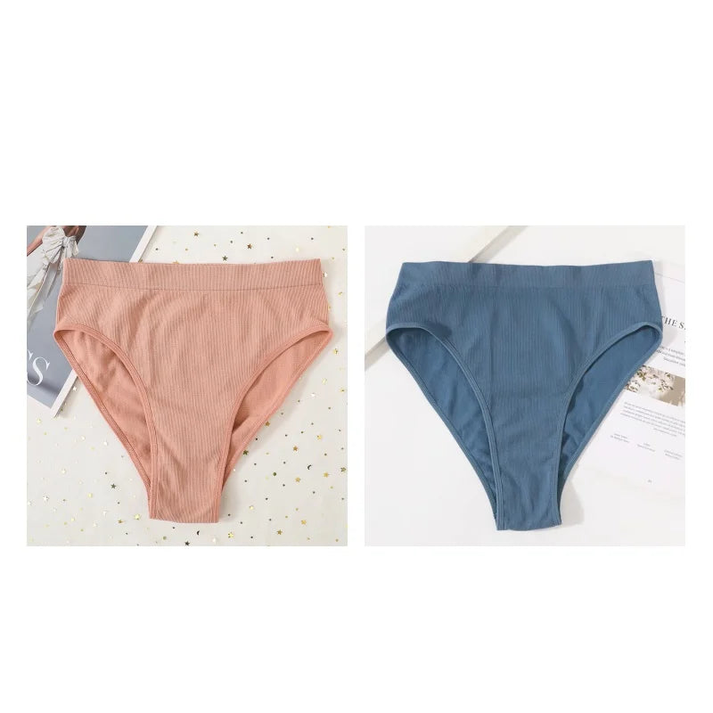 2Pcs/Set Seamless Panties High Waist Briefs Women High Leg Cut Panties Female Underpants Sexy Lingerie Solid Color Underwear S-L