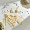 Yellow Micro Thong 3 Piece Bikini Set Damen Mesh Cover Up String Halter Swimwear Sexy Swimsuit Women 2025 Bathing Suit Bikinis