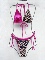 Halter Splicing Leopard Bikinis 2026 Satin Bikini Female Swimsuit Women Swimwear Two-pieces Bikini Set Micro Bathing Suit Swim
