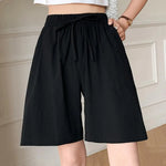 Wide Leg Loose Short Pants Women Summer Casual Shorts Elastic Waist Drawstring Pockets Shorts Solid Color Streetwear
