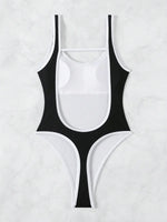 Splicing Backless Micro Thong Female Swimwear One Piece Swimsuit Women Monokini High Cut Leg Bather Bathing Suit Swim Beach Wear