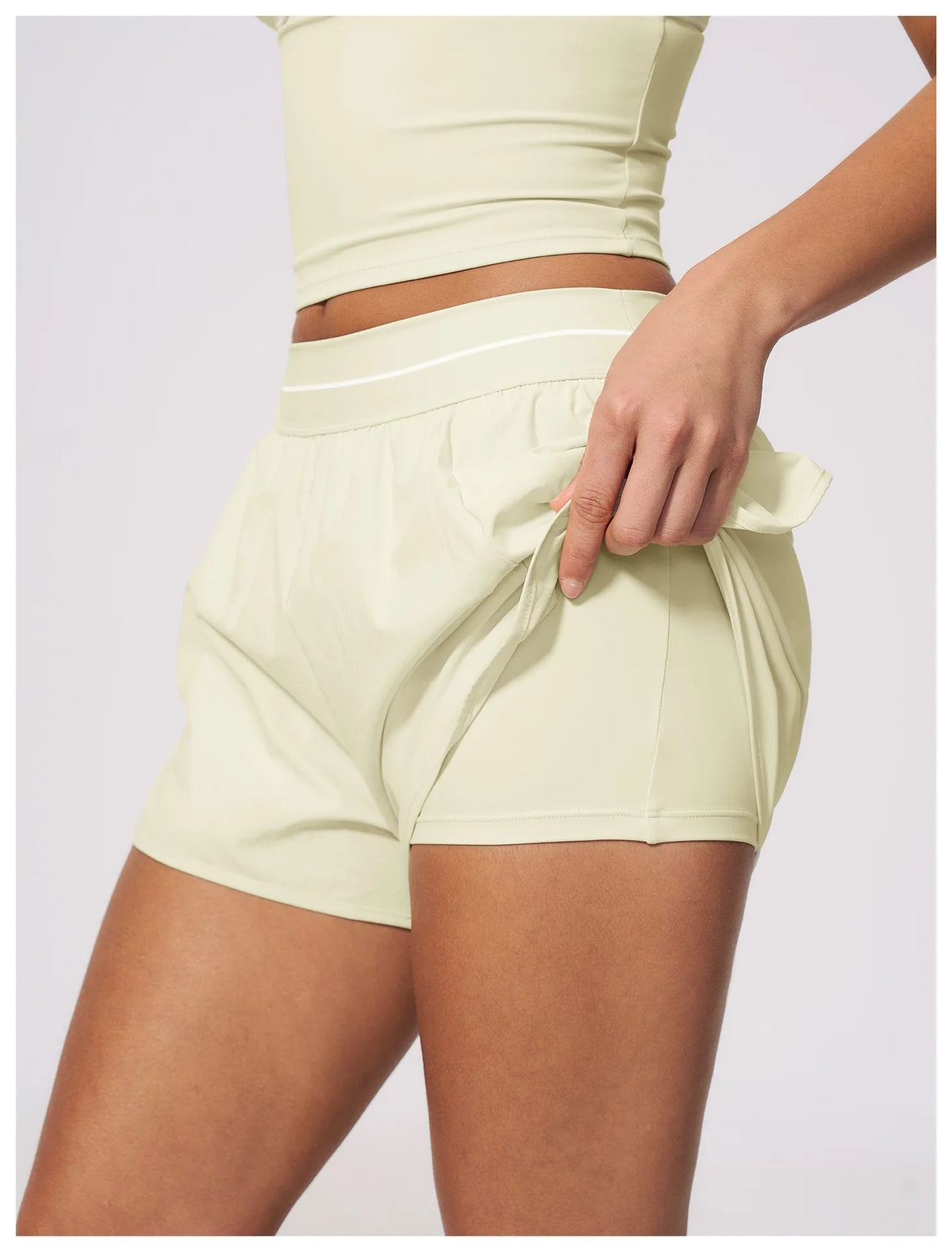 New Brushed Sports Shorts Women High Waist Fake Two Pieces of Anti Glare Shorts Leggings Casual Loose Pocket Fitness Sportwear