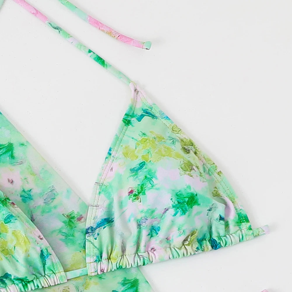 4 Pieces String Bikinis 2026 Women Sexy Swimwear Female Floral Swimsuit Bathers Bathing Swimming Swim Suit Beachwear Summer