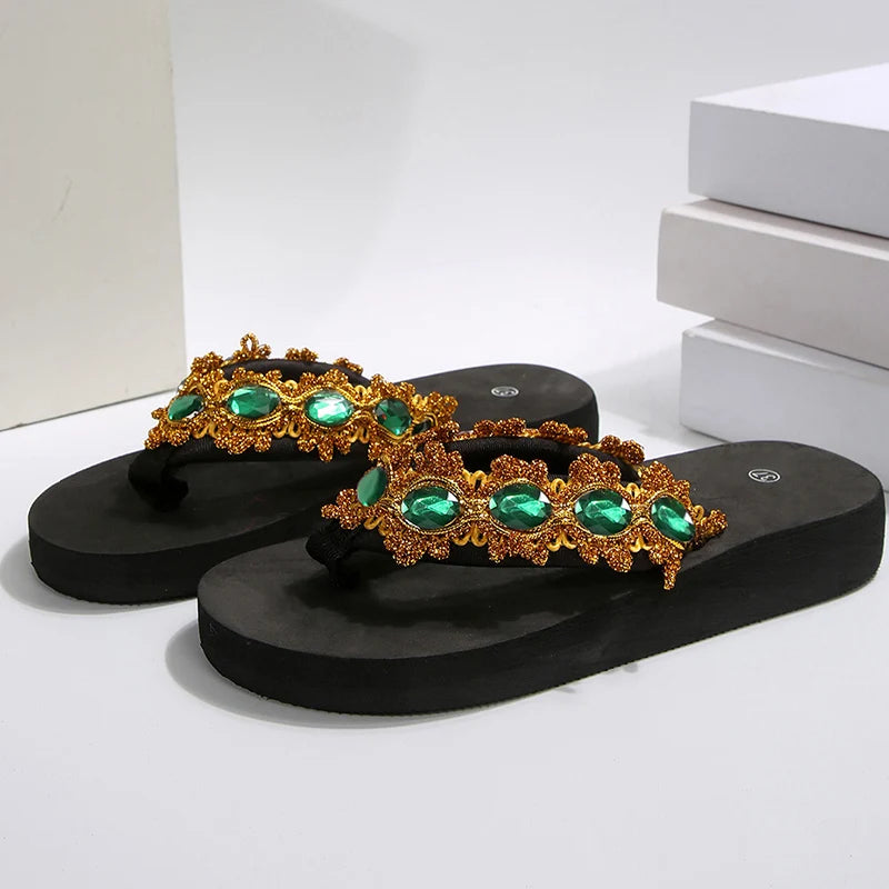 Luxury Colorful Rhinestone Flip Flops Women Fashion Weightlight Flat Slippers Woman Outdoor Non Slip Clip Toe Slides Female