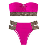 2Pcs/Set Women Bikini Set Ring Connection Off Shoulder Bathing Suit Elastic Waistband Backless High Cut Lady Beach Bikini Suit