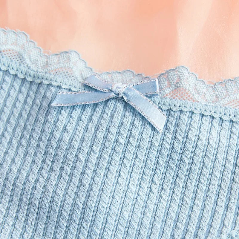 1pcs Plus Size Women's Low-Waist Thong Panty Cute Girl Style Seamless Bowknot Lace Panties Trim Lightweight Breathable Underwear