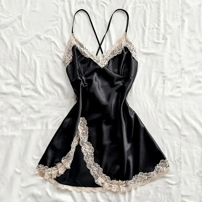 V-neck Luxury Pajama Set With Thong Women Nightgown For Sleeping Hot Femme Sleepwear Summer Sleeveless Sleep Dress Holiday Gifts