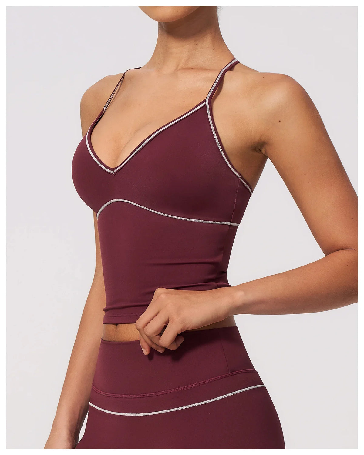 Summer Back I Shaped Sports Bra Sexy Deep V Neck Contrast Color Slimming Yoga Tank Top Outdoor Workout Fitness Gym Running Vest