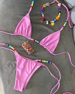 Micro Bikinis 2025 Push Up Women Swimsuits Sexy Swimwear Brazilian Bikini Set Solid Biquini Bead Swimsuit Summer Beachwear