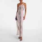 Summer Wavy Stripes Slim Long Dresses Women Sexy Backless Slant Collar Sleeveless Dress Fashion Beach Vacation Style Vestidos