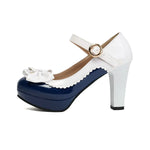 Women Lolita Style Patent Leather Bow Shoes 9.5cm High Heels Anti-slip Rubber Sole Platform Pumps Ideal for Parties Daily Wear