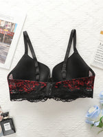 Women's Sexy Oversized Lingerie With Half Cup Pull-up Gathered Black And Red Lace Design Suitable For Plump Women 90D-110D B2387