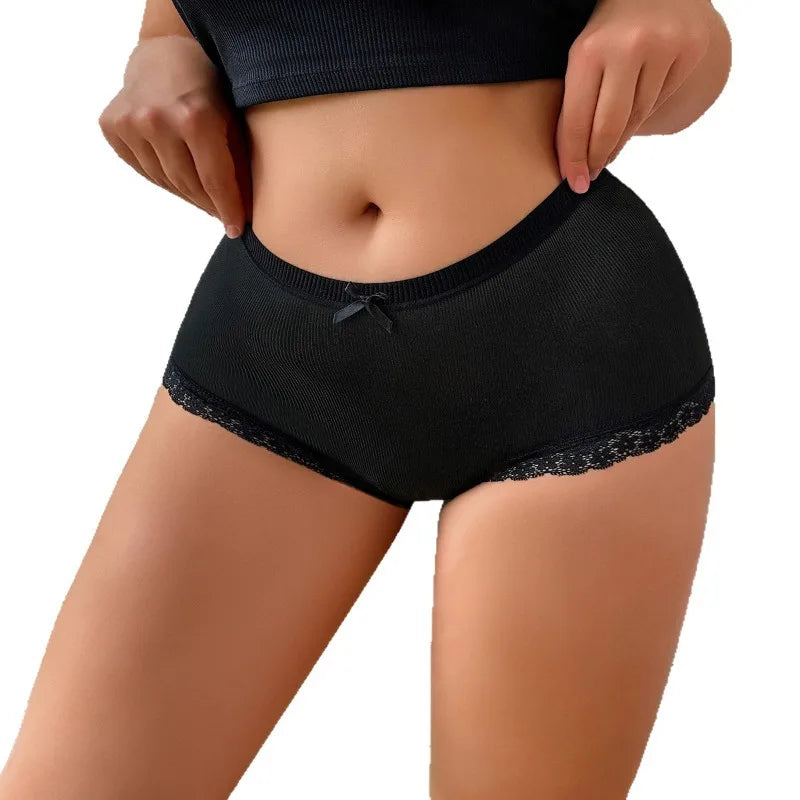 1pcs Plus Size 1XL-4XL Ribbed Seamless Women Panties Bow Breathable Comfortable Sexy Lingerie Lady Briefs New Style Underwear