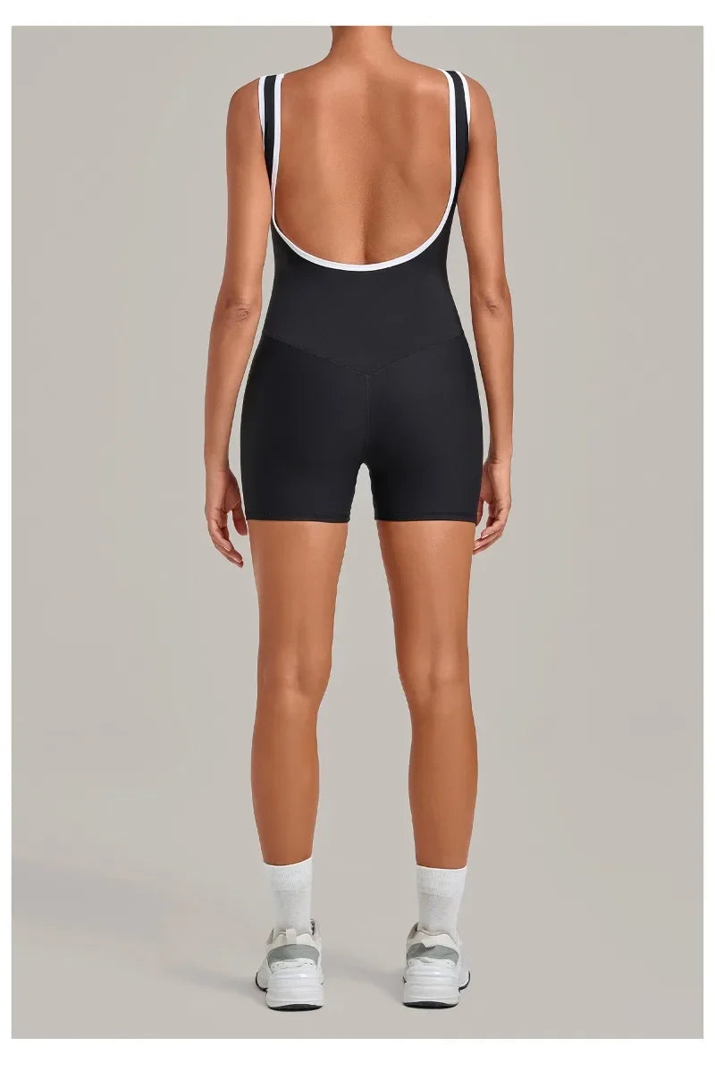 Women's Seamless Yoga Jumpsuits Sports Fitness Gym Sleeveless Backless Hip-lifting Shorts One-piece Training Workout Jumpsuit